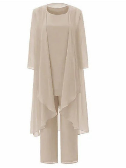 Jumpsuit / Pantsuit Mother of the Bride Dress Plus Size Elegant Bateau Neck Floor Length Chiffon Sleeveless Wrap Included with Solid Color 2023 - LuckyFash™