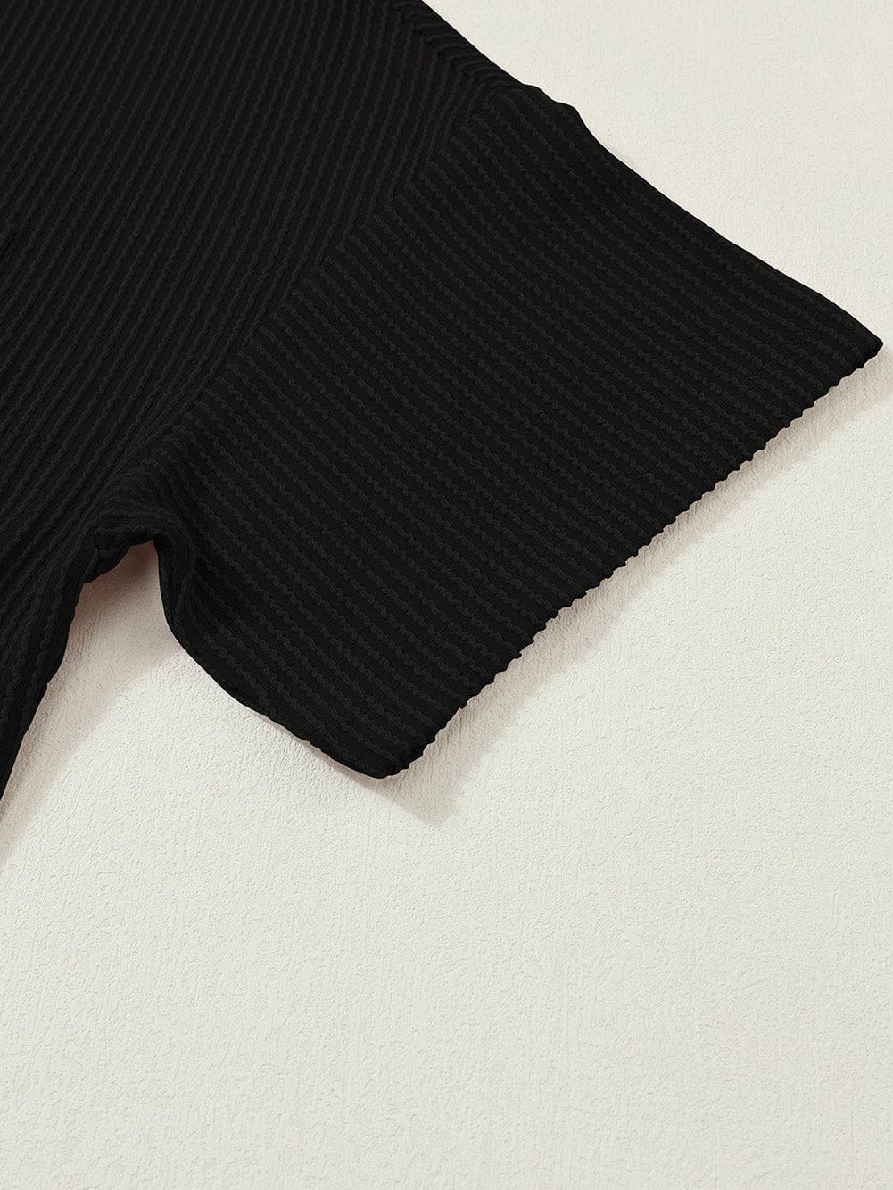 Corded Black V Neck Loose T-shirt with Chest Pocket