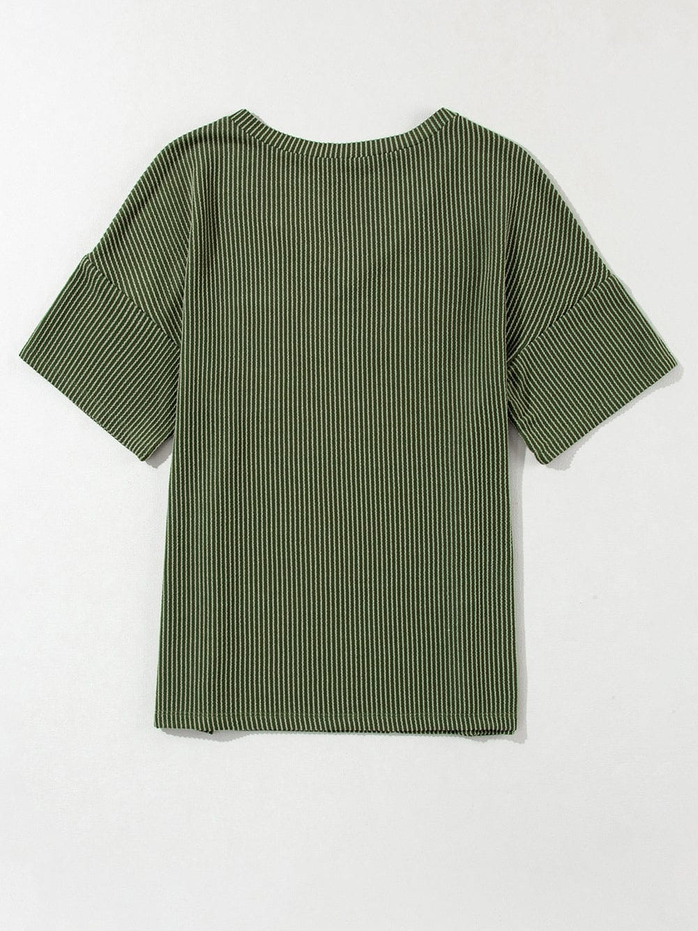 Corded Jungle Green V Neck Ribbed Pocket T-shirt