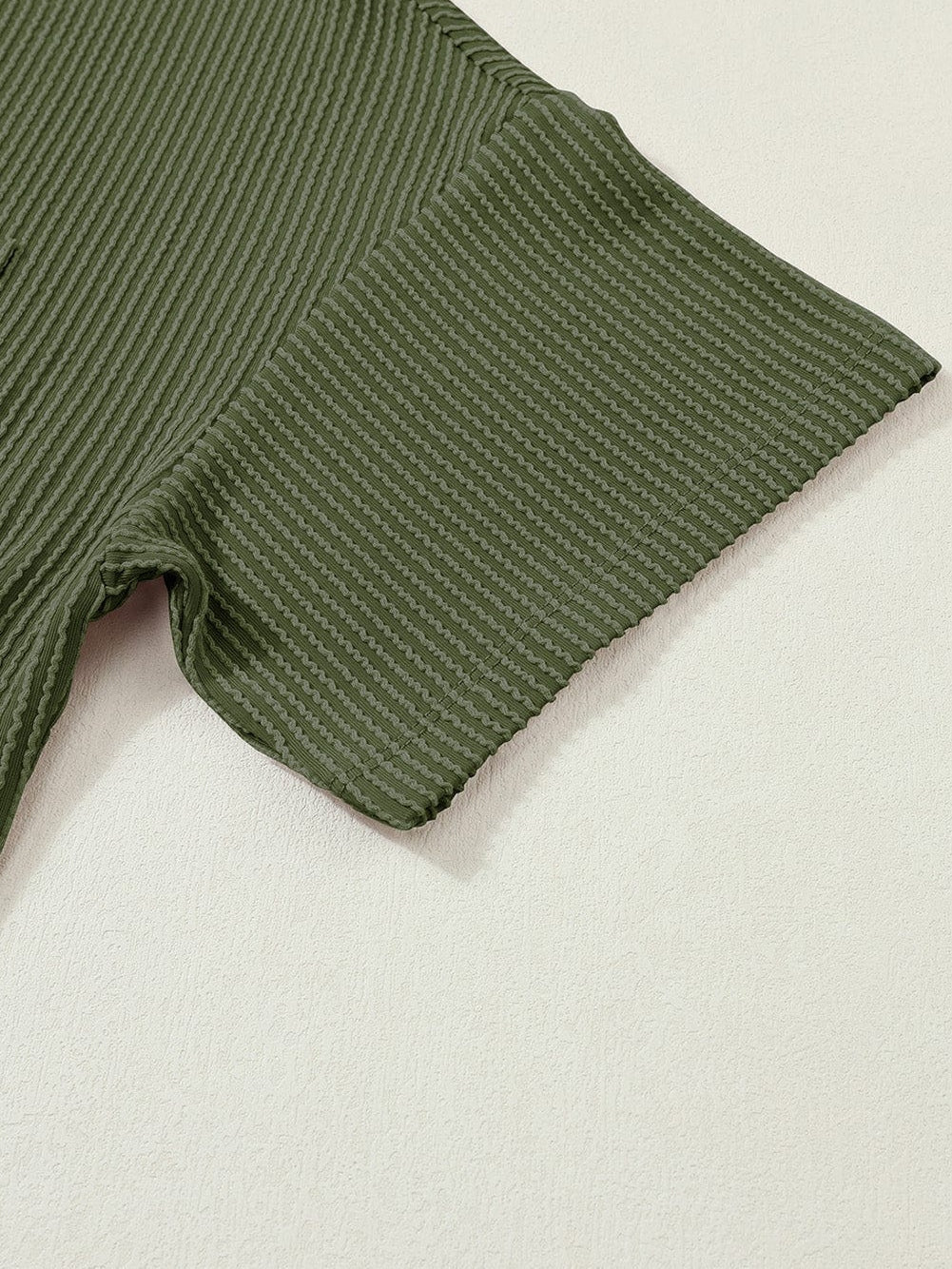 Corded Jungle Green V Neck Ribbed Pocket T-shirt