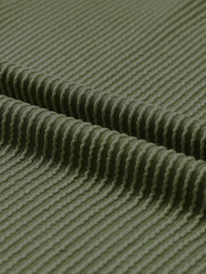 Corded Jungle Green V Neck Ribbed Pocket T-shirt