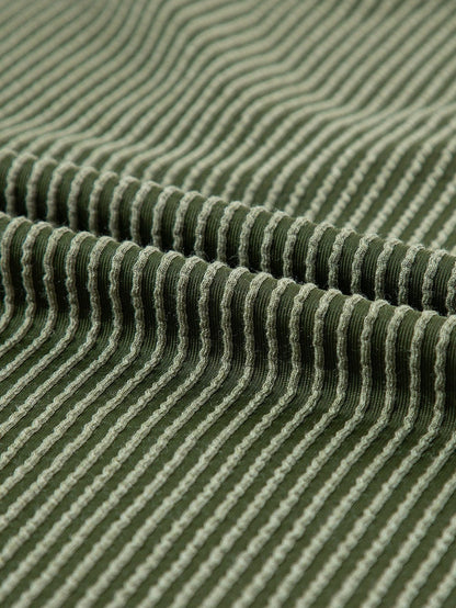 Corded Jungle Green V Neck Ribbed Pocket T-shirt