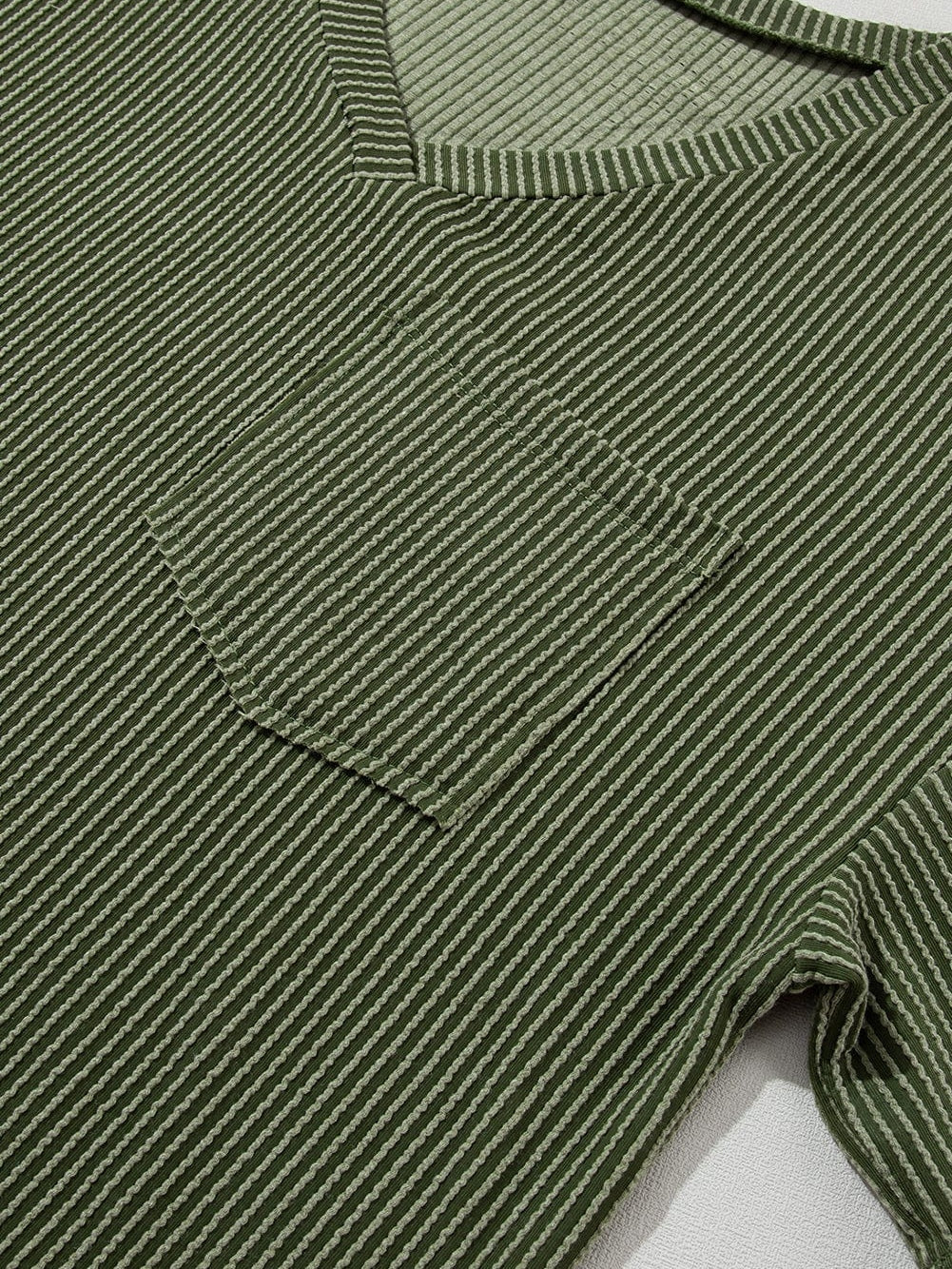Corded Jungle Green V Neck Ribbed Pocket T-shirt