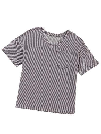 Corded Light Grey V Neck Pocket Tee with Casual Style