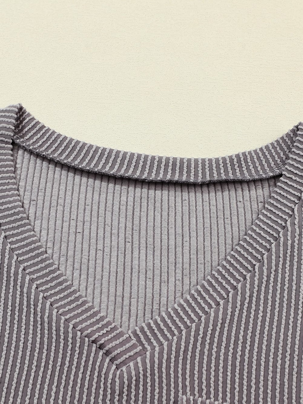 Corded Light Grey V Neck Pocket Tee with Casual Style