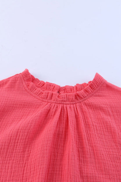 Cotton Linen Ruffle Sleeve Orange Blouse