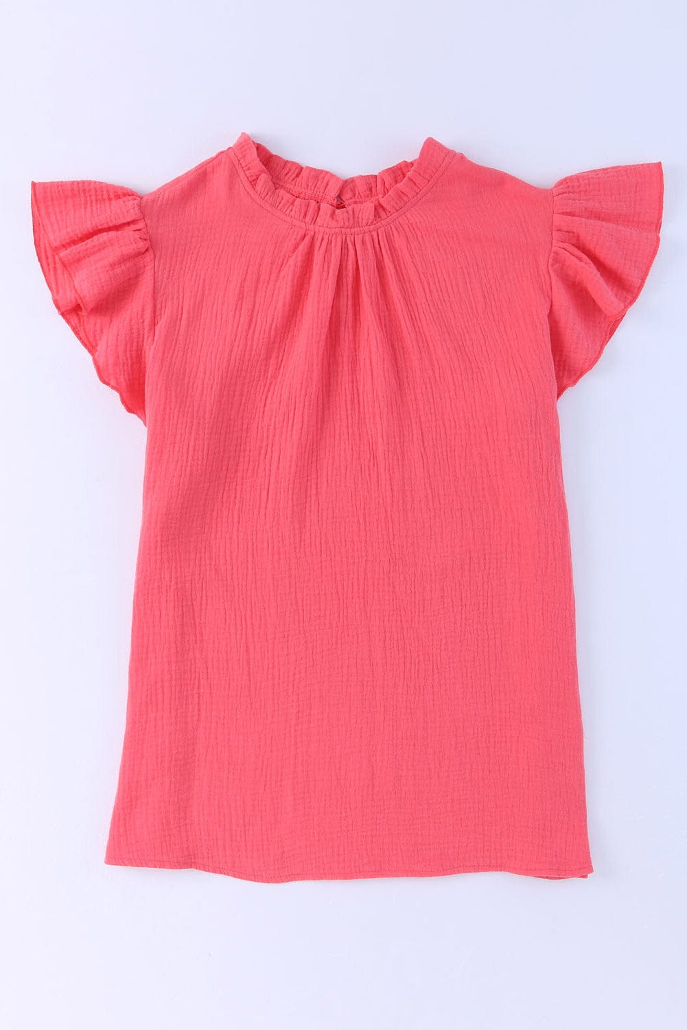 Cotton Linen Ruffle Sleeve Orange Blouse