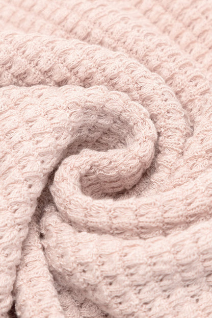 Cozy Apricot Pink Waffle Knit Lounge Set with Shorts