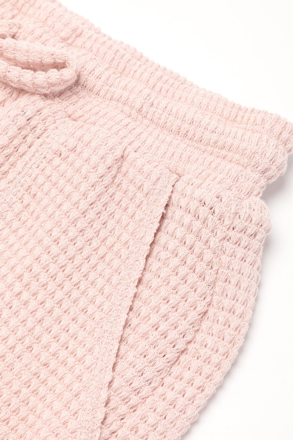 Cozy Apricot Pink Waffle Knit Lounge Set with Shorts