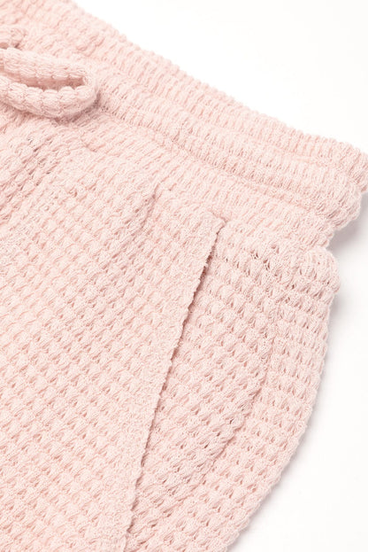 Cozy Apricot Pink Waffle Knit Lounge Set with Shorts