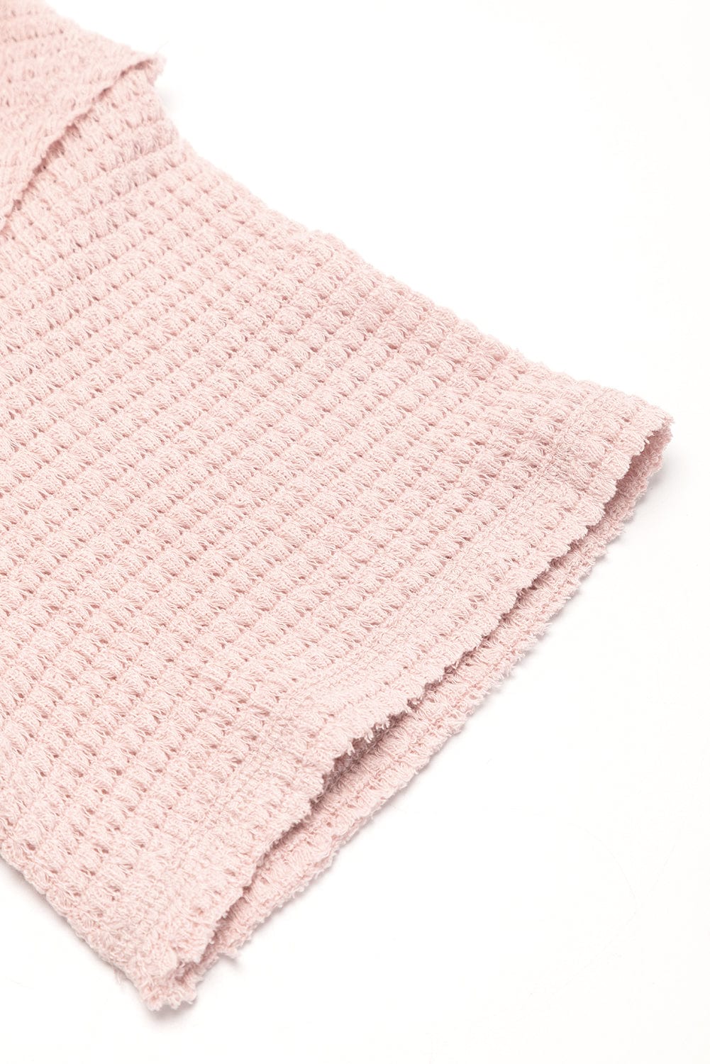 Cozy Apricot Pink Waffle Knit Lounge Set with Shorts