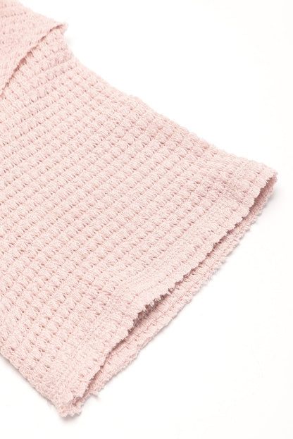 Cozy Apricot Pink Waffle Knit Lounge Set with Shorts