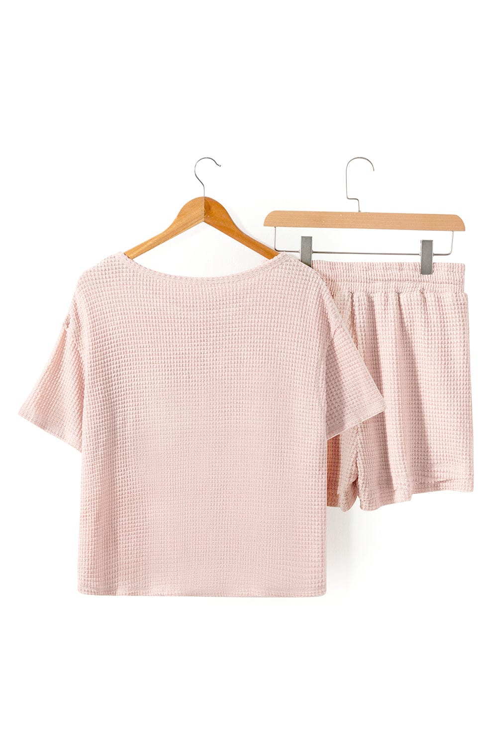 Cozy Apricot Pink Waffle Knit Lounge Set with Shorts