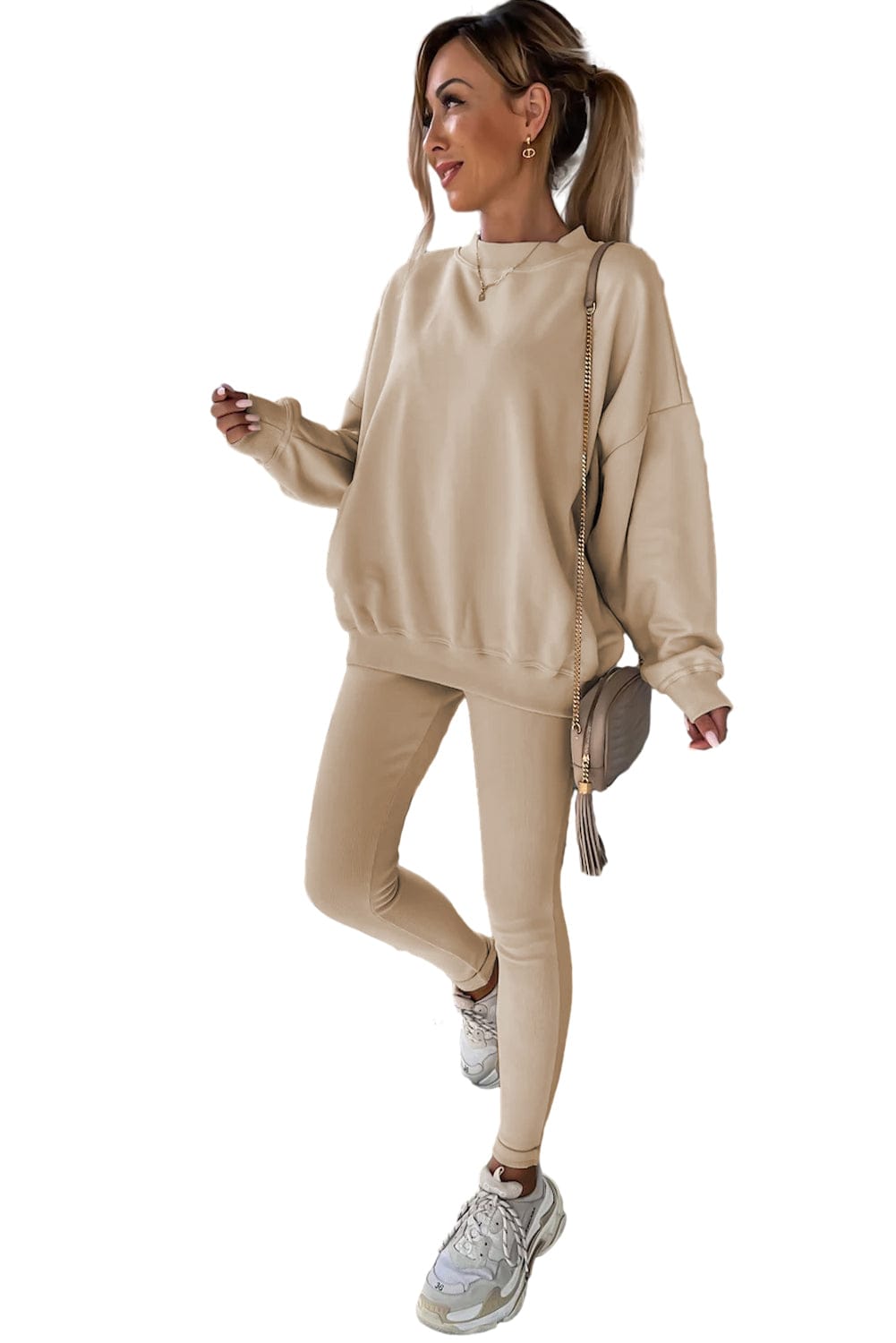 Cozy Beige Lounge Set with Sweatshirt and Leggings