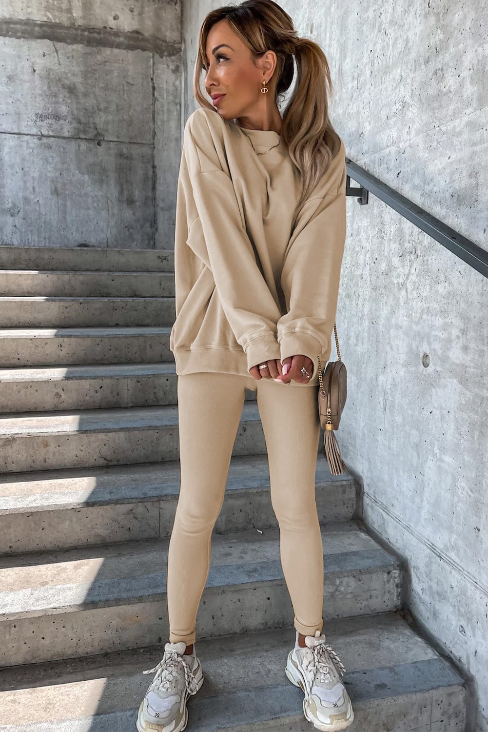 Cozy Beige Lounge Set with Sweatshirt and Leggings