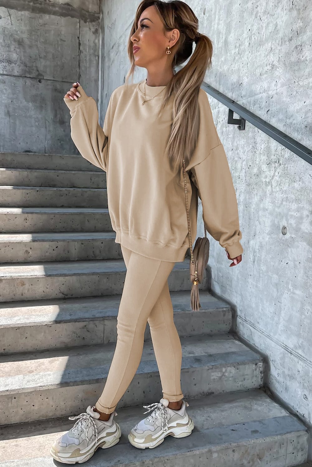 Cozy Beige Lounge Set with Sweatshirt and Leggings