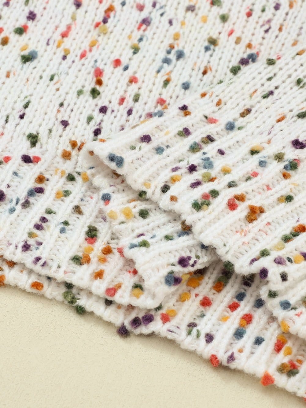 Cozy Beige Polka Dot Cable Knit Sweater