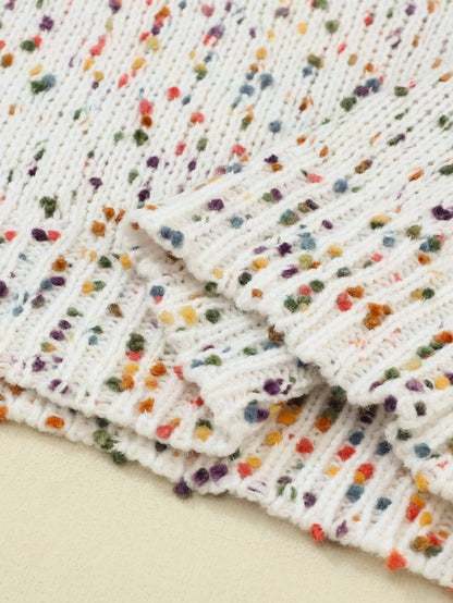 Cozy Beige Polka Dot Cable Knit Sweater