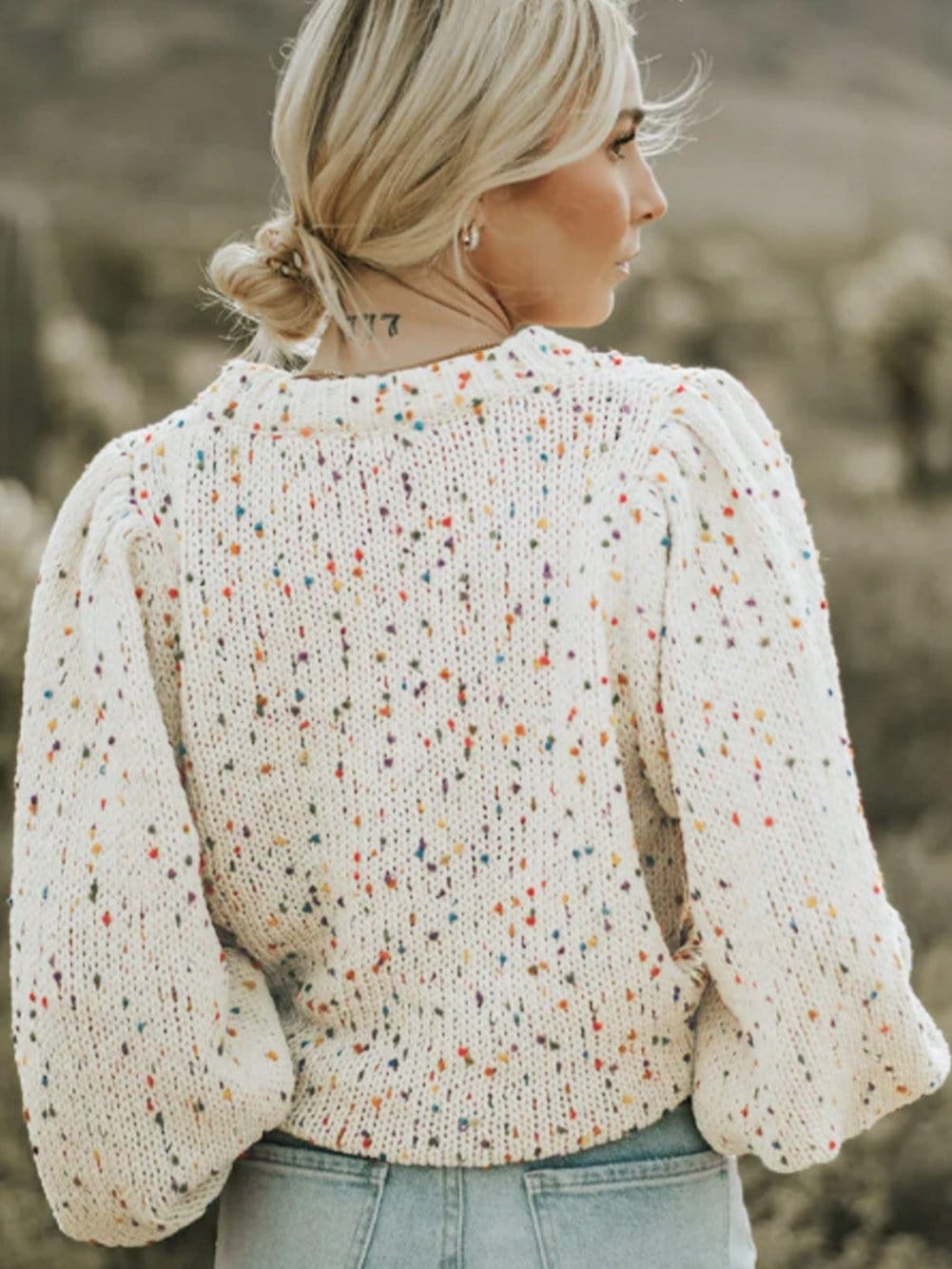 Cozy Beige Polka Dot Cable Knit Sweater