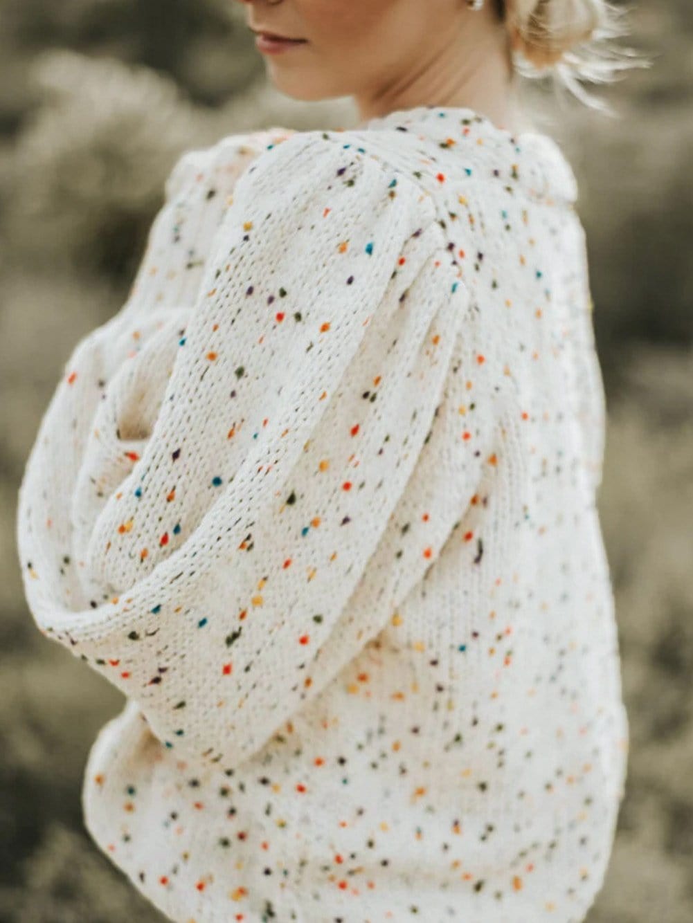 Cozy Beige Polka Dot Cable Knit Sweater