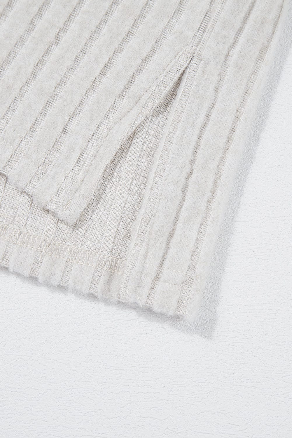 Cozy Beige Ribbed Knit Henley Top and Wide Leg Pants Ensemble