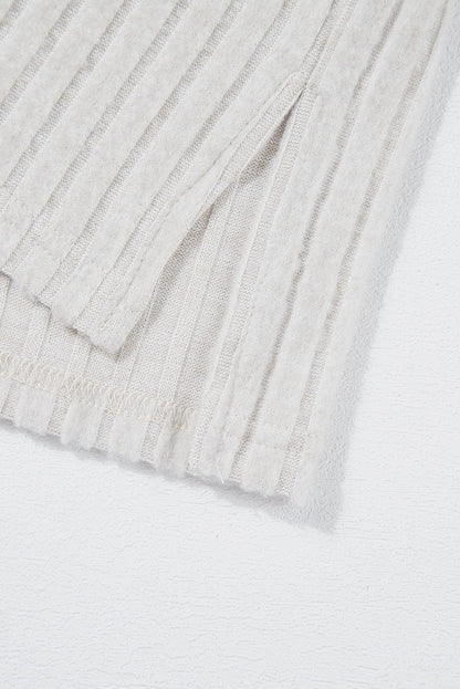 Cozy Beige Ribbed Knit Henley Top and Wide Leg Pants Ensemble