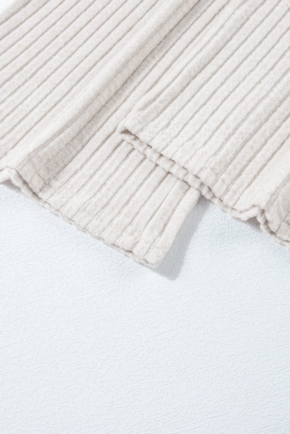 Cozy Beige Ribbed Knit Henley Top and Wide Leg Pants Ensemble