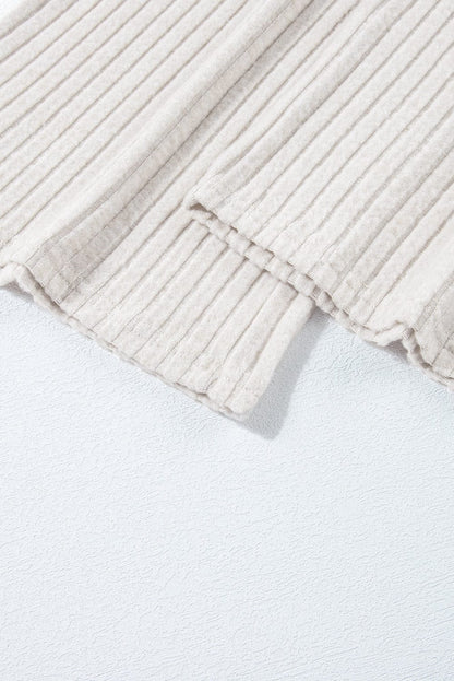 Cozy Beige Ribbed Knit Henley Top and Wide Leg Pants Ensemble