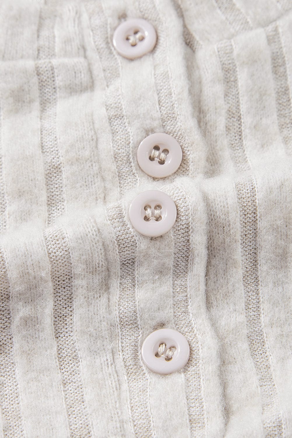 Cozy Beige Ribbed Knit Henley Top and Wide Leg Pants Ensemble