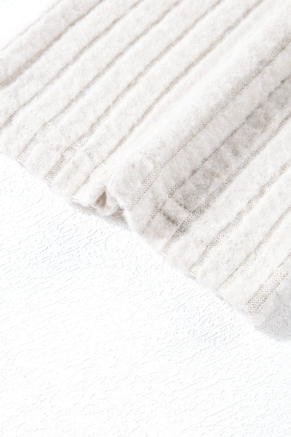 Cozy Beige Ribbed Knit Henley Top and Wide Leg Pants Ensemble