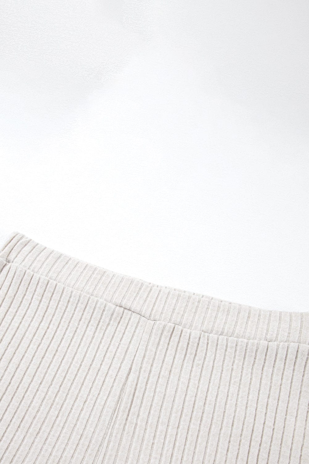 Cozy Beige Ribbed Knit Henley Top and Wide Leg Pants Ensemble