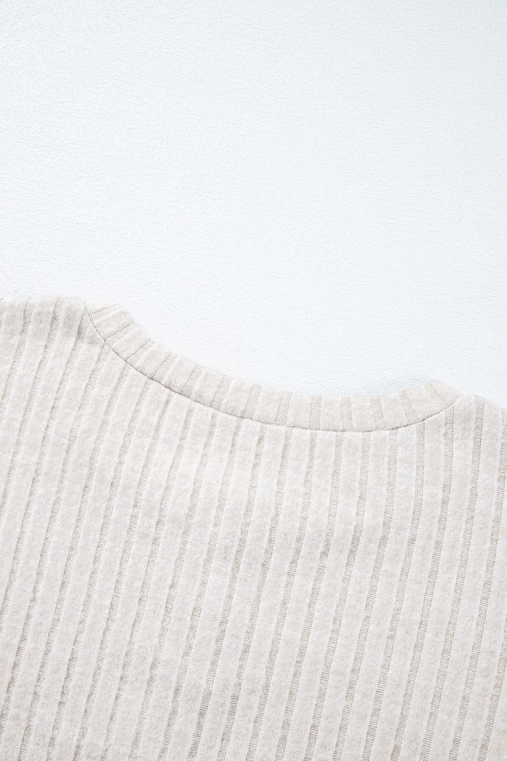 Cozy Beige Ribbed Knit Henley Top and Wide Leg Pants Ensemble