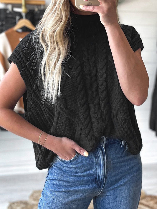 Cozy Black Cable Knit High Neck Sweater Vest