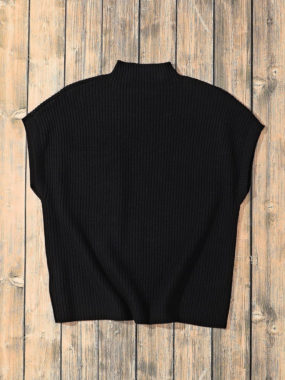 Cozy Black Ribbed Knit Sweater with Patch Pocket