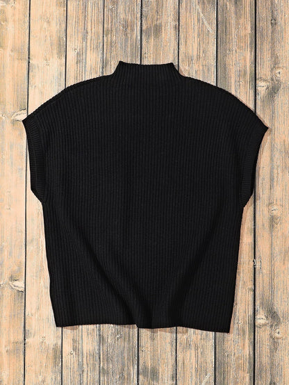 Cozy Black Ribbed Knit Sweater with Patch Pocket