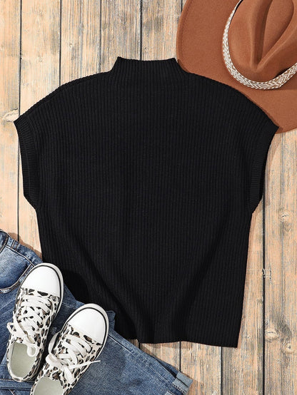 Cozy Black Ribbed Knit Sweater with Patch Pocket