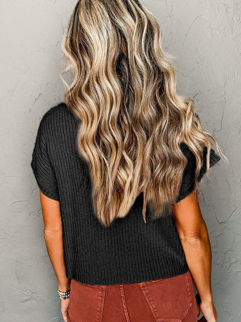 Cozy Black Ribbed Knit Sweater with Patch Pocket