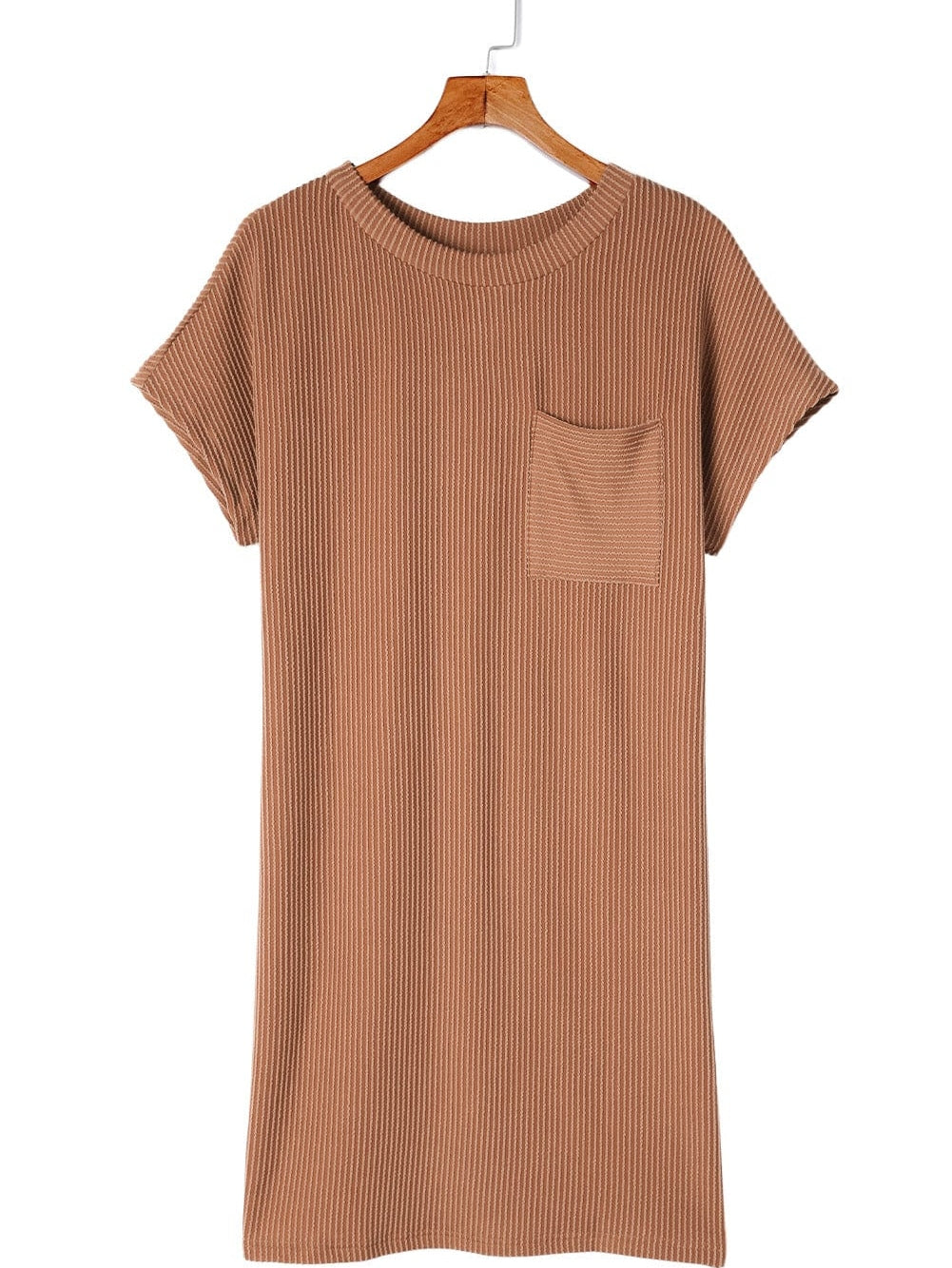 Cozy Blue Ribbed T-shirt Dress with Pocket