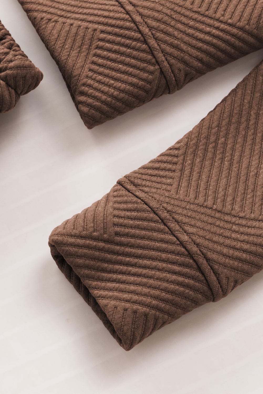 Cozy Brown Ribbed Lounge Set with Long Sleeve Top and Drawstring Shorts