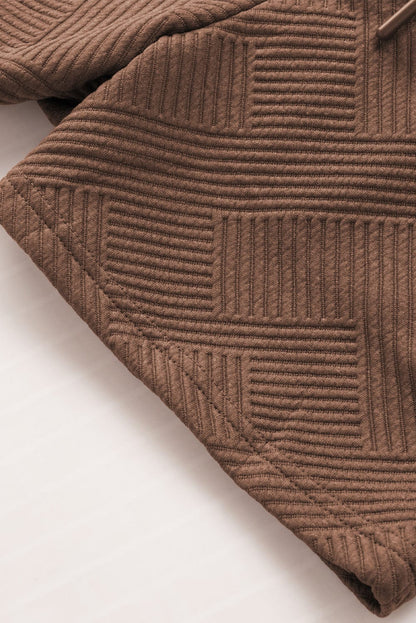 Cozy Brown Ribbed Lounge Set with Long Sleeve Top and Drawstring Shorts