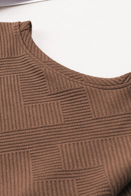 Cozy Brown Ribbed Lounge Set with Long Sleeve Top and Drawstring Shorts