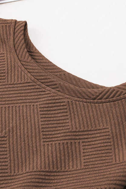 Cozy Brown Ribbed Lounge Set with Long Sleeve Top and Drawstring Shorts