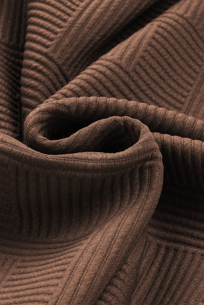 Cozy Brown Ribbed Lounge Set with Long Sleeve Top and Drawstring Shorts