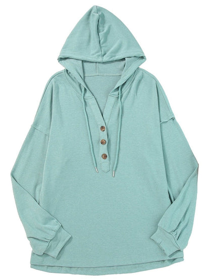 Cozy Button-Up Hooded Hemline Hoodie