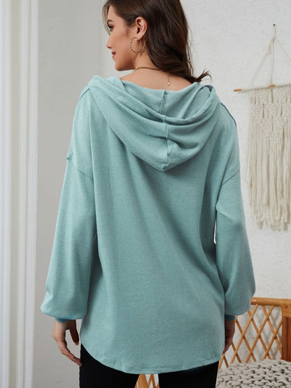 Cozy Button-Up Hooded Hemline Hoodie