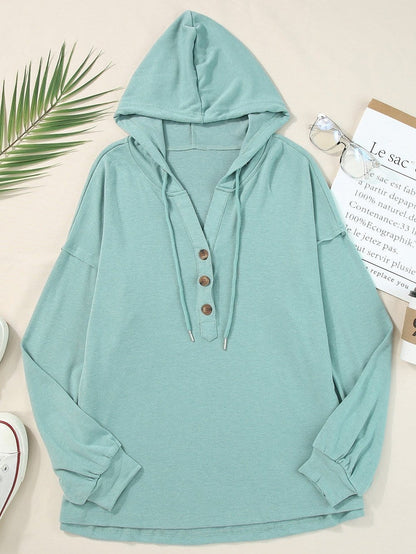 Cozy Button-Up Hooded Hemline Hoodie