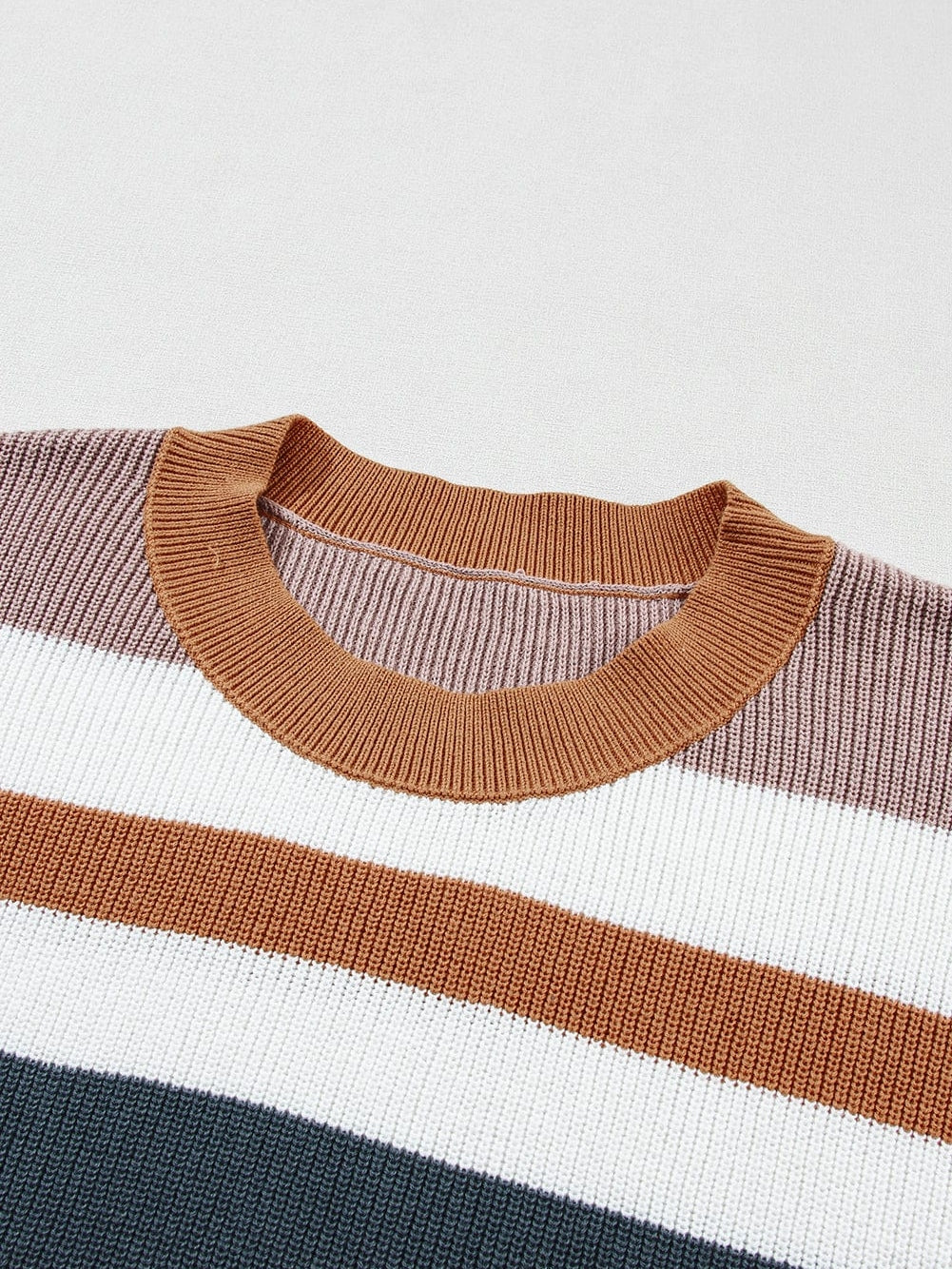 Cozy Camel Striped Short Sleeve Knit Sweater