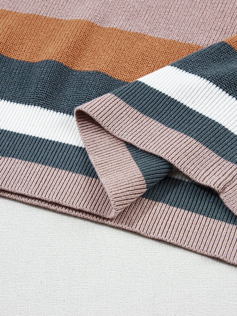 Cozy Camel Striped Short Sleeve Knit Sweater