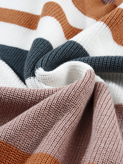 Cozy Camel Striped Short Sleeve Knit Sweater