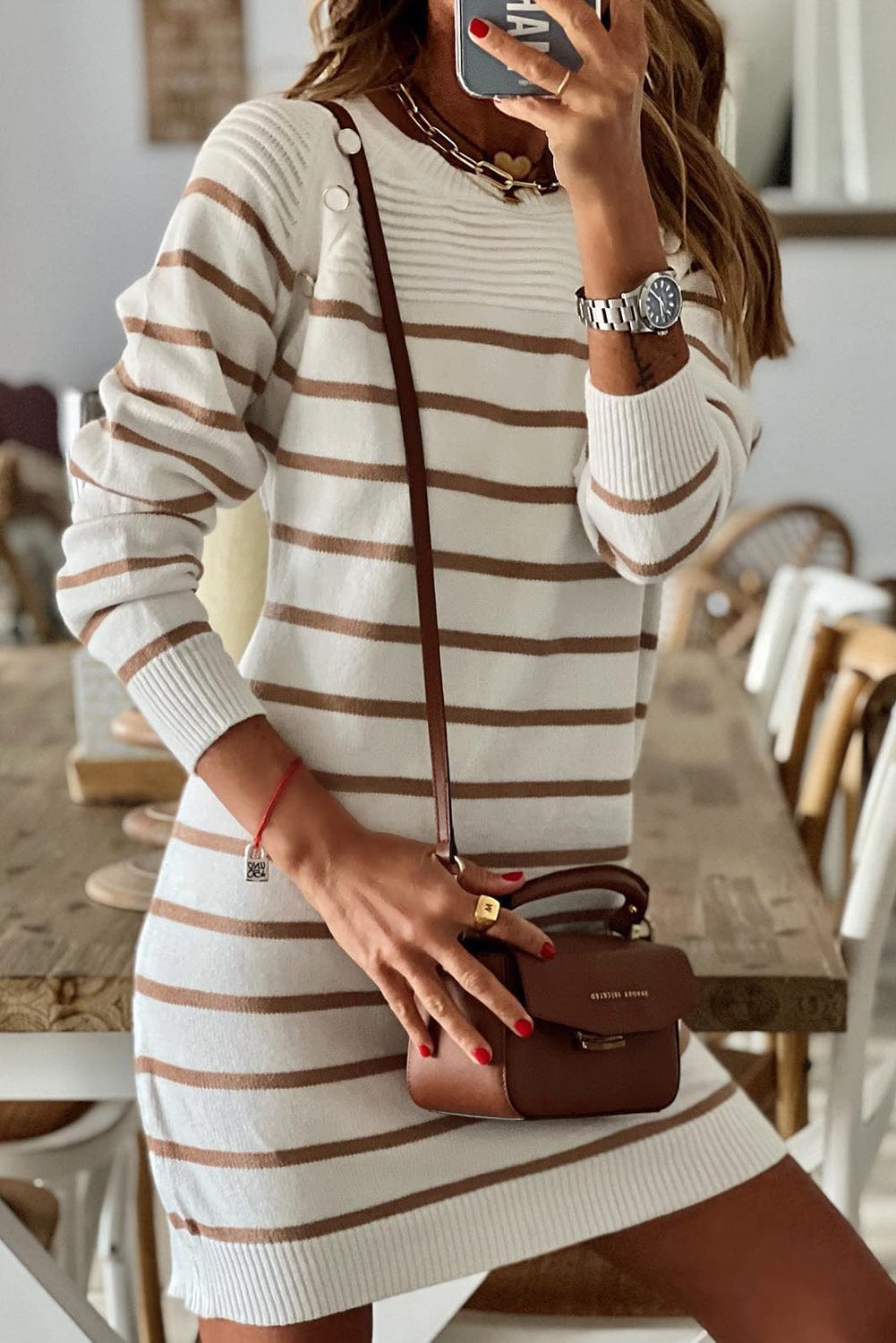 Cozy Chic Knit Mini Dress with Button Accents